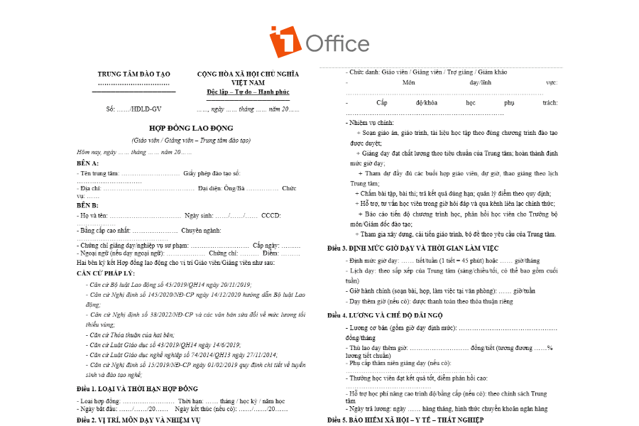 Mẫu hợp đồng lao động Ngành Giáo dục