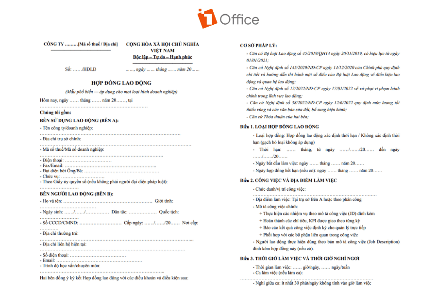 Mẫu hợp đồng lao động phổ biến hiện nay