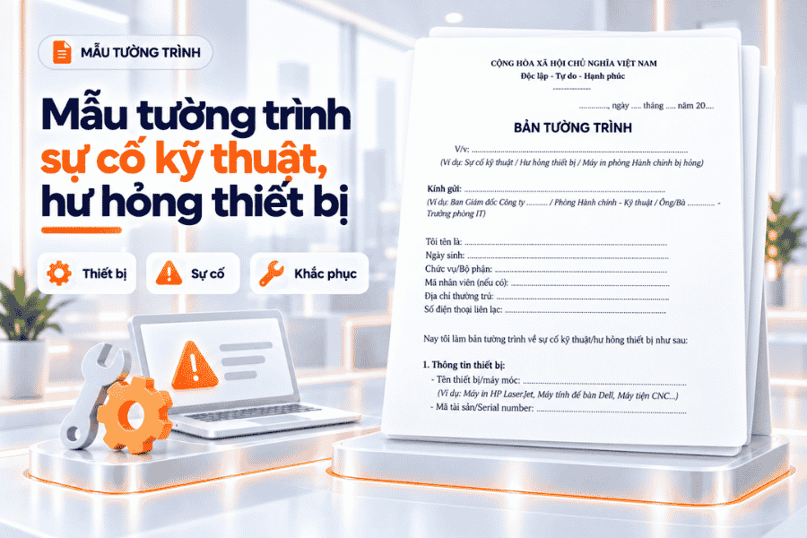 Mẫu tường trình sự cố kỹ thuật, hư hỏng thiết bị