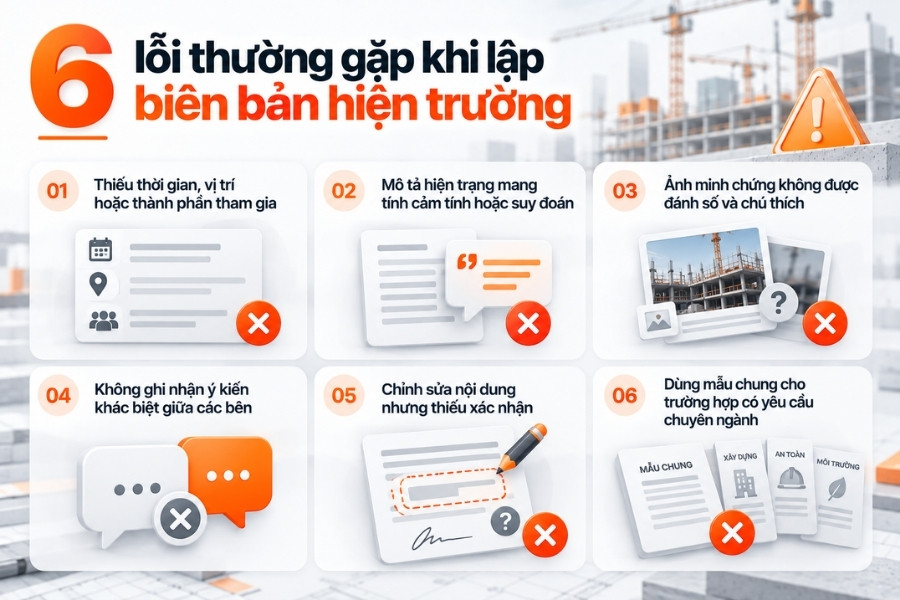 Các sai sót phổ biến làm giảm khả năng kiểm tra và đối chiếu biên bản hiện trường.