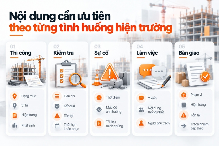 Những nội dung cần ưu tiên khi lập biên bản trong từng tình huống thực tế.
