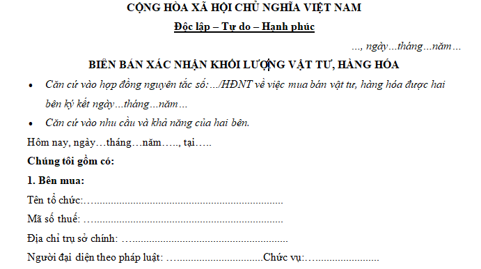 Biên Bản Xác Nhận Khối Lượng Là Gì?