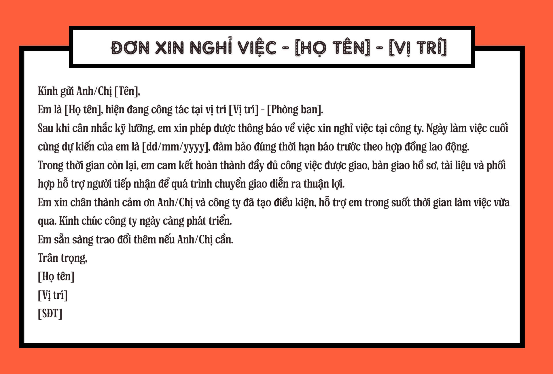 Mẫu mail xin nghỉ việc chung