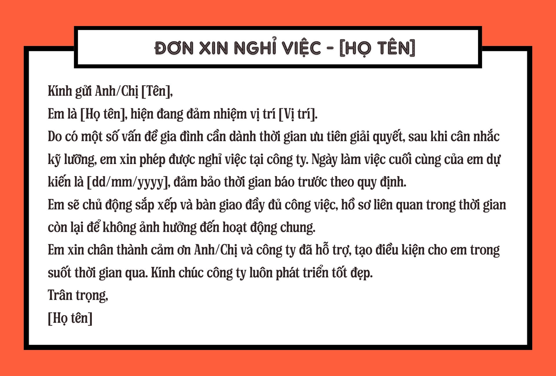 Mẫu mail xin nghỉ việc với lý do gia đình