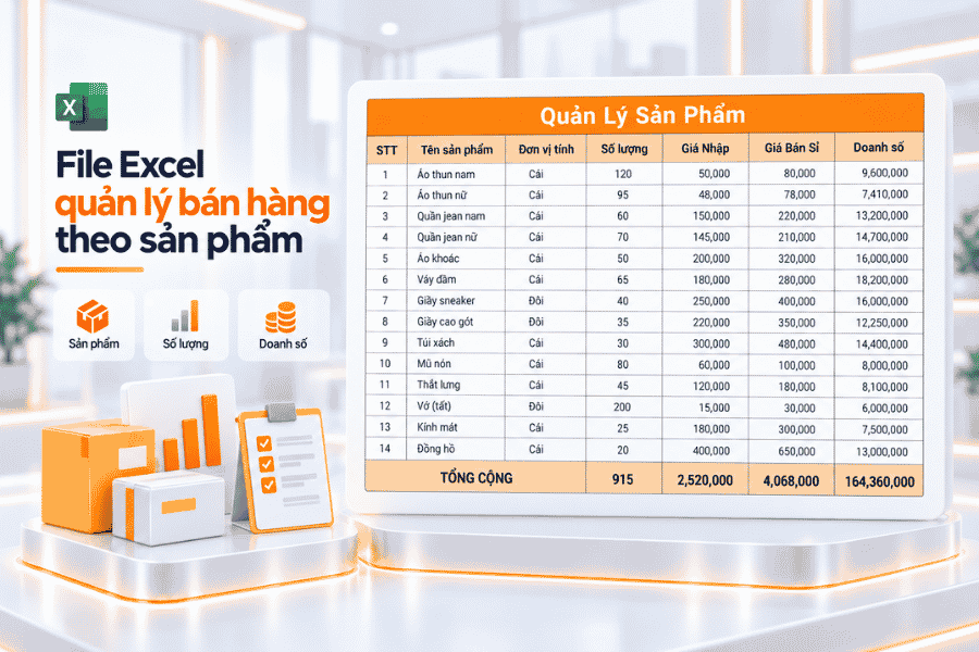 File Excel quản lý bán hàng theo sản phẩm