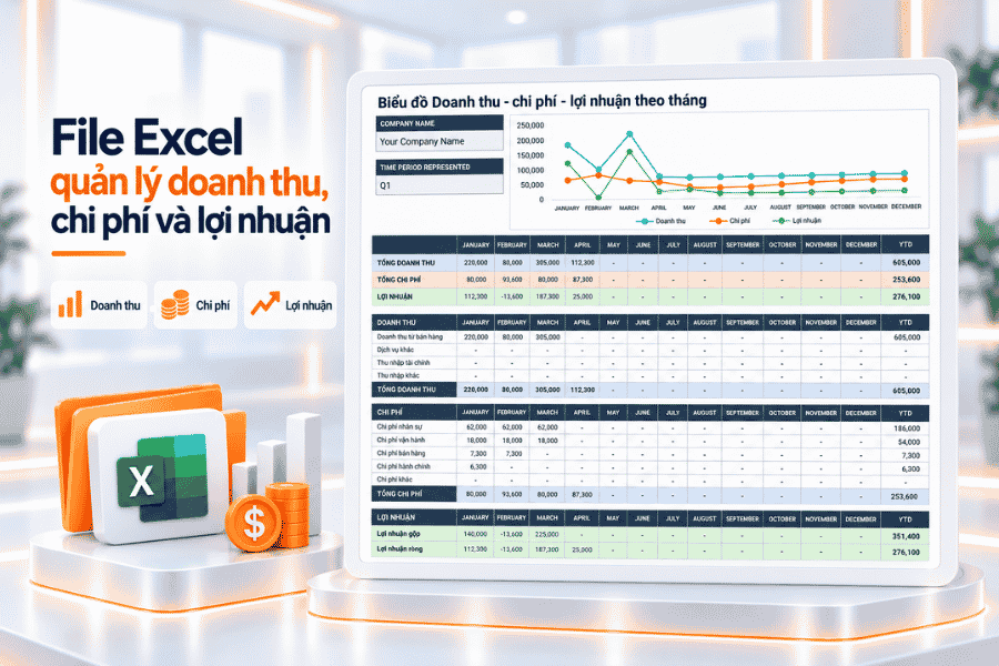 File Excel quản lý doanh thu, chi phí và lợi nhuận