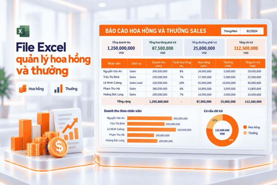 File Excel quản lý hoa hồng và thưởng