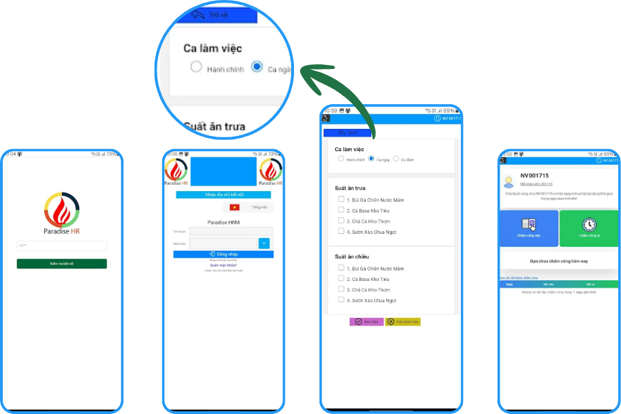 Phần mềm quản lý chấm công ca kíp Paradise HR