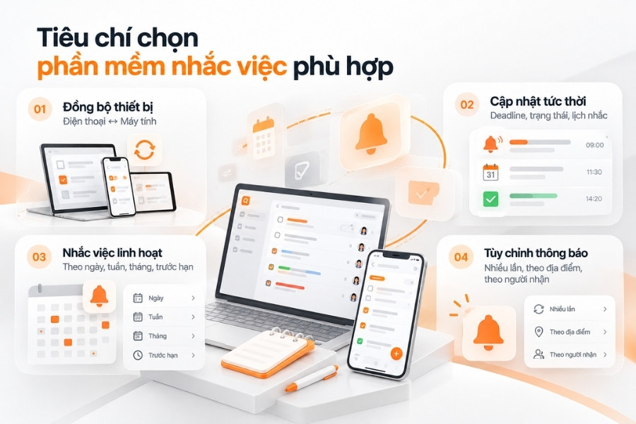 Infographic 4 tiêu chí chọn phần mềm nhắc việc phù hợp từ 1Office.