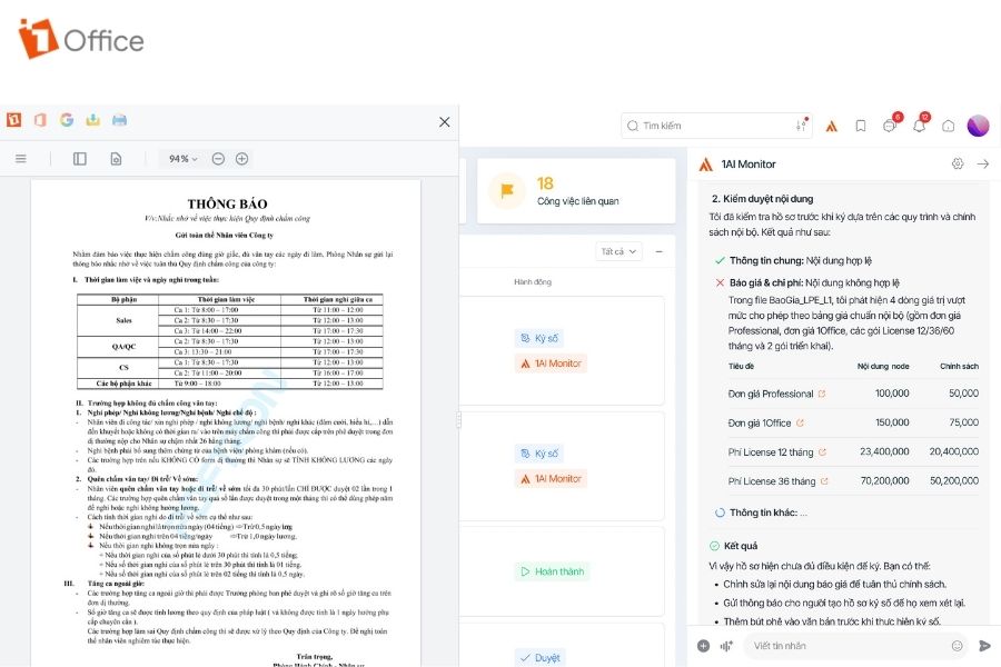 1AI Monitor – AI Agent giám sát doanh nghiệp chủ động của 1Office