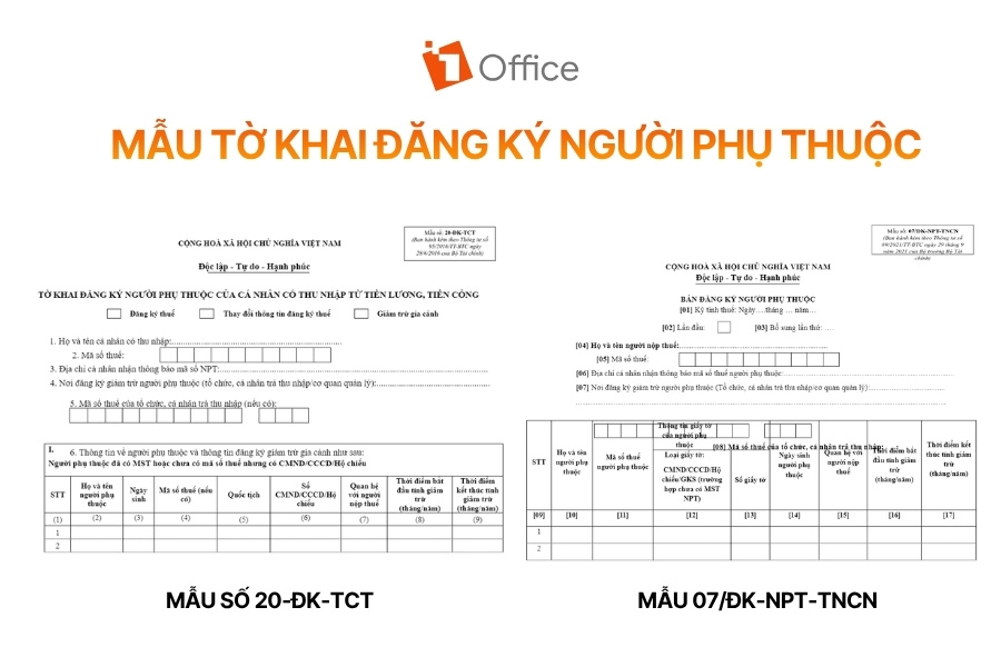 Hình ảnh là hai biểu mẫu văn bản hành chính chính thức về tờ khai đăng ký người phụ thuộc giảm trừ gia cảnh