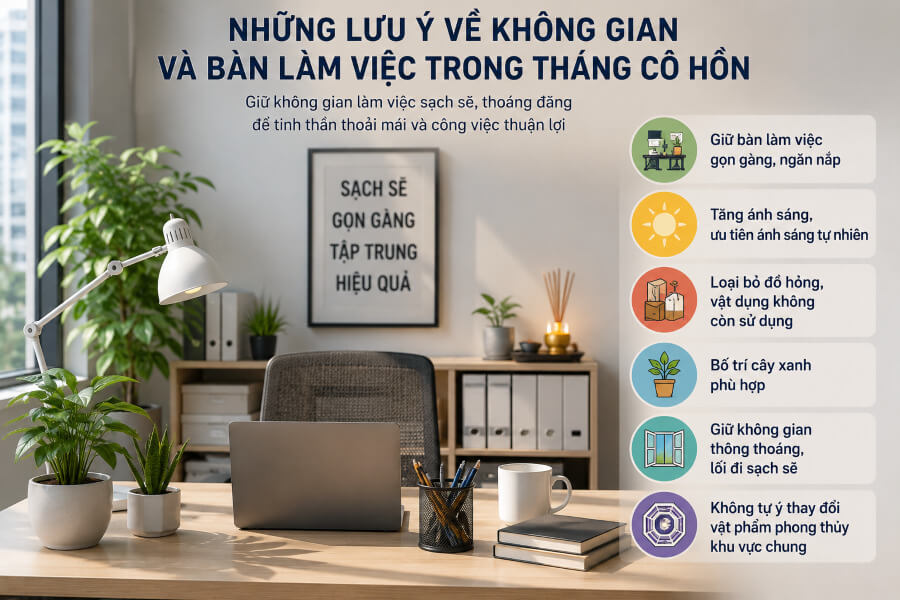 Những lưu ý về không gian và bàn làm việc trong tháng cô hồn