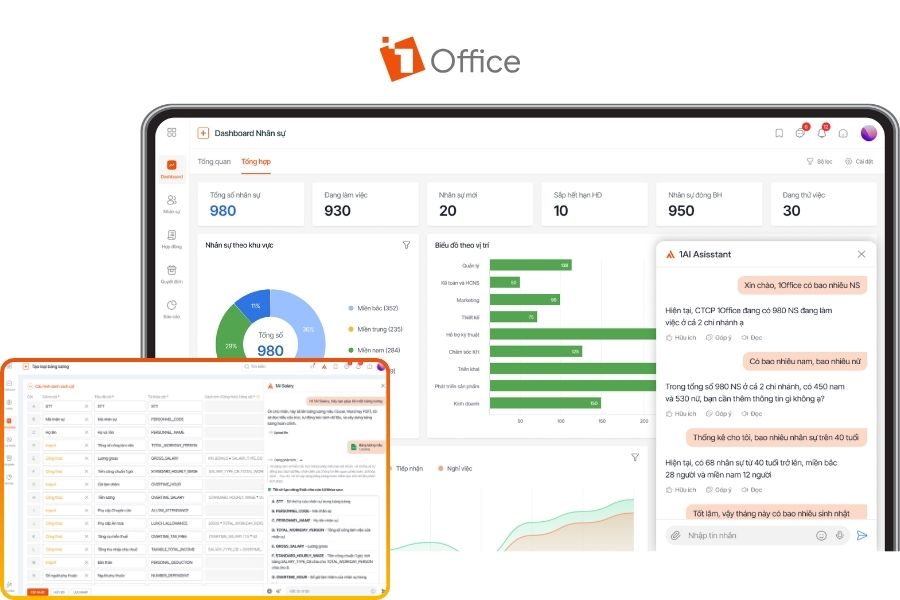 Giao diện phần mềm 1Office hỗ trợ tự động hóa tính lương và quản trị nhân sự toàn diện cho các đơn vị giáo dục.
