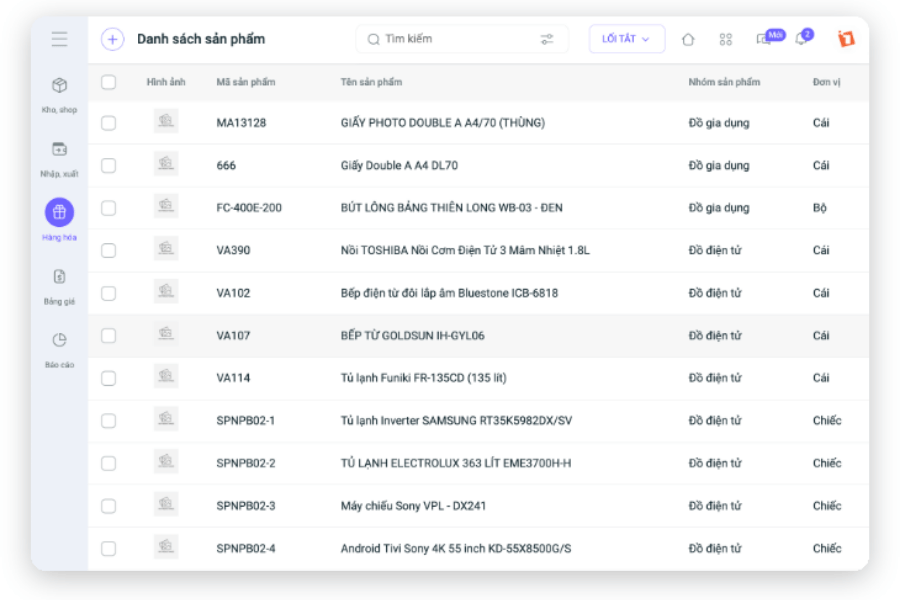 Giao diện 1Office CRM quản lý danh mục sản phẩm chi tiết, cụ thể