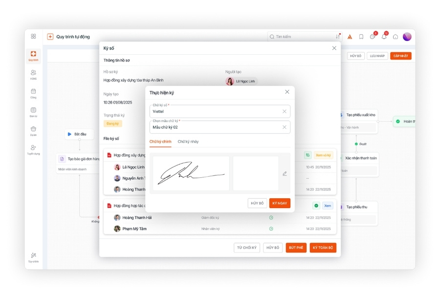 Giao diện phân hệ 1Sign hỗ trợ ký số điện tử và phê duyệt tài liệu online toàn diện cho doanh nghiệp trên 1Office.
