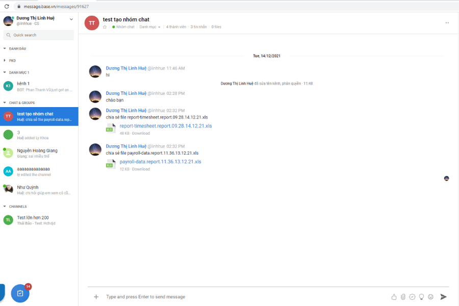 Phần mềm chat nội bộ Base Message