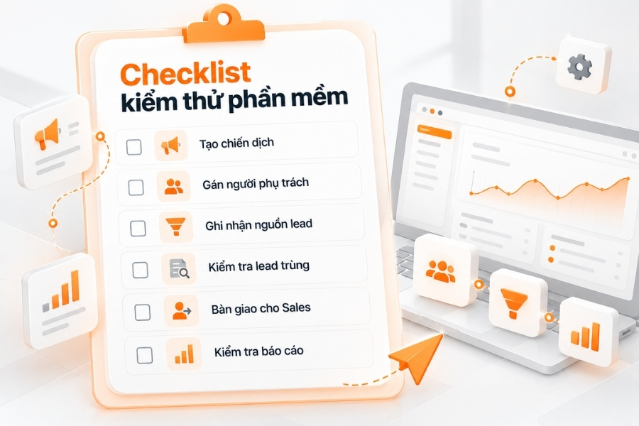 Infographic checklist kiểm thử phần mềm quản lý marketing trước khi triển khai chính thức từ 1Office.