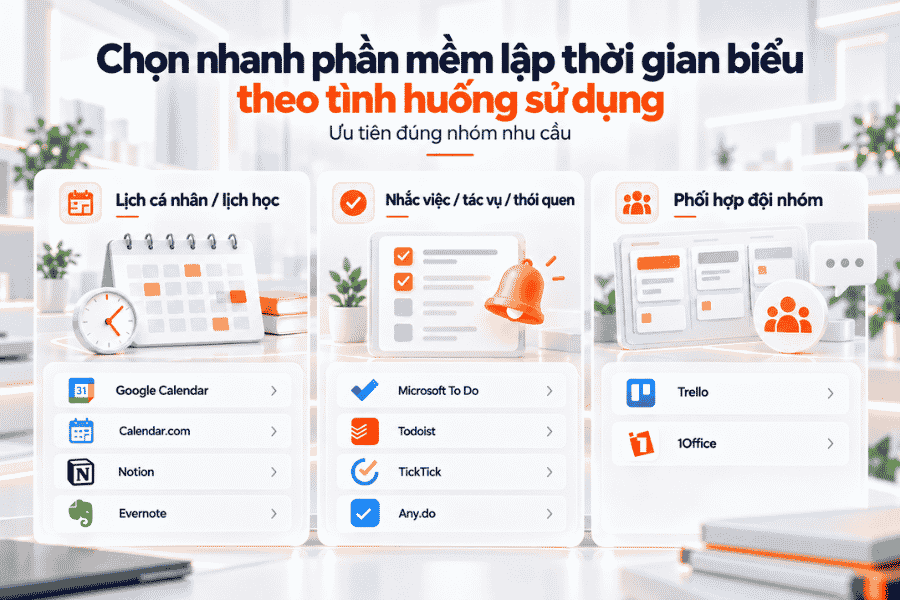 Chọn nhanh phần mềm lập thời gian biểu theo tình huống sử dụng