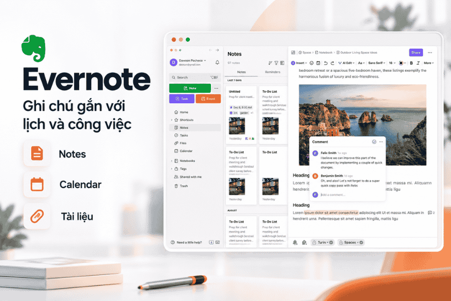 Evernote – Ghi chú gắn với lịch và công việc