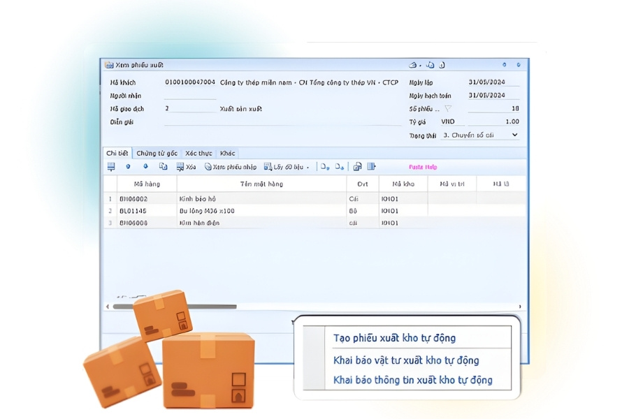 Giao diện tạo phiếu xuất kho tự động trên phần mềm Fast Business Online - giải pháp quản lý kho hàng hiệu quả trên nền tảng web.