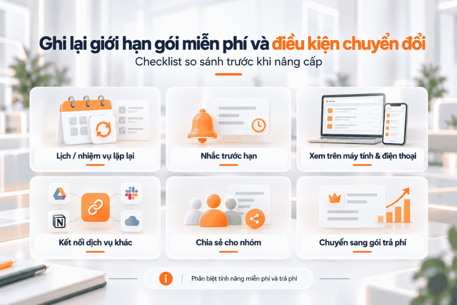 Ghi lại giới hạn gói miễn phí và điều kiện chuyển đổi