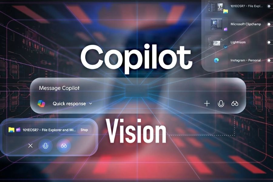 Giao diện trợ lý Microsoft Copilot Vision tích hợp trực tiếp trên hệ điều hành Windows, trình duyệt Edge và hệ sinh thái Microsoft.
