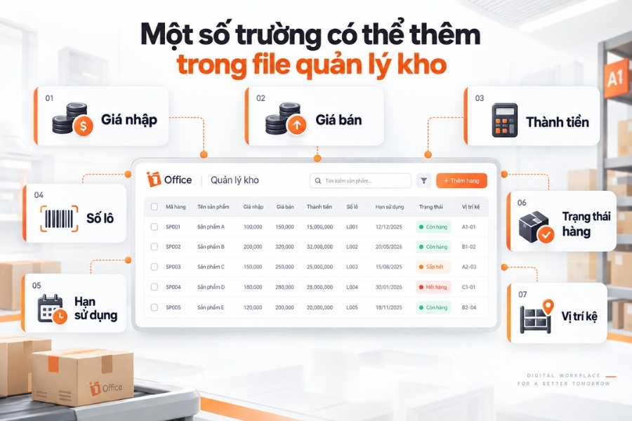 Infographic tổng hợp 7 trường dữ liệu nâng cao có thể bổ sung vào file quản lý kho hàng