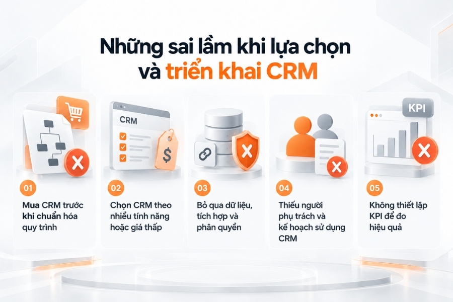 Infographic tổng hợp 5 sai lầm phổ biến khi lựa chọn và triển khai phần mềm CRM