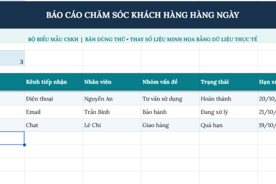 Mẫu báo cáo chăm sóc khách hàng hàng ngày Excel