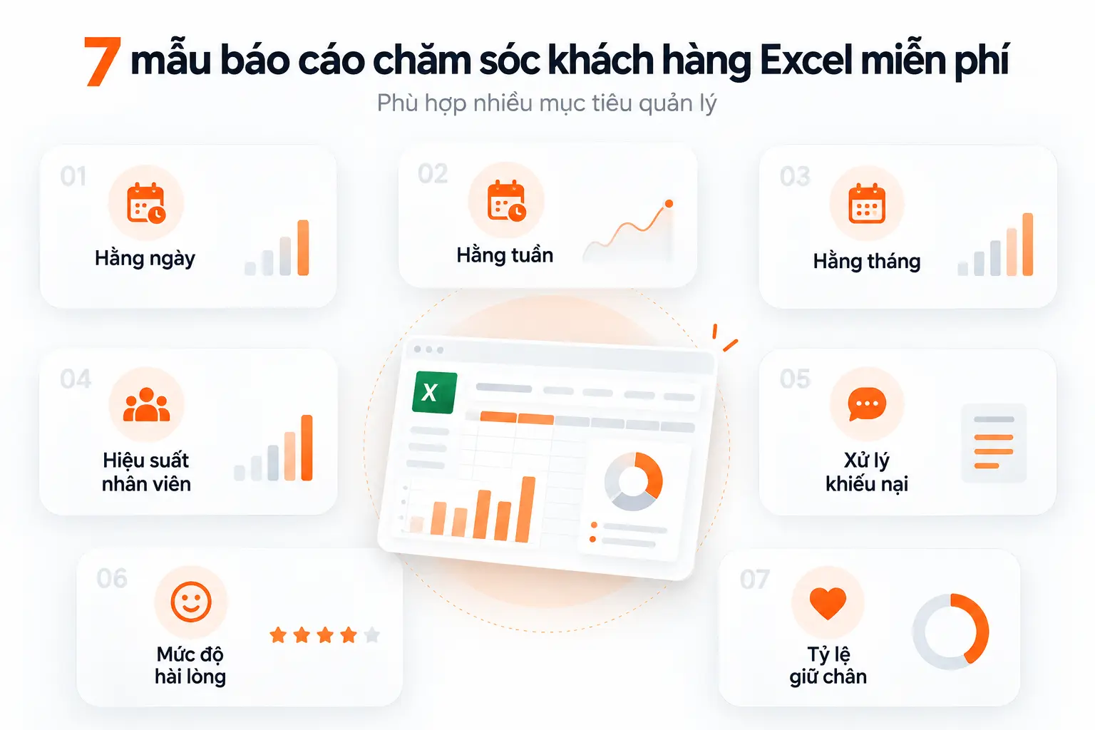 7 biểu mẫu báo cáo CSKH phục vụ từng mục tiêu quản lý.