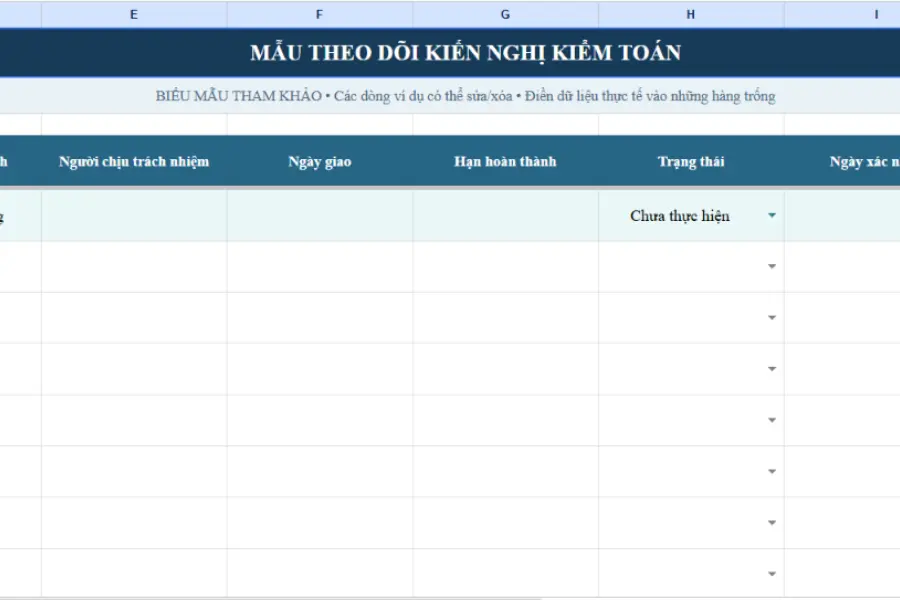 Mẫu theo dõi kiến định khắc phục sau kiểm toán