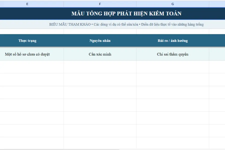Mẫu tổng hợp phát hiện kiểm toán