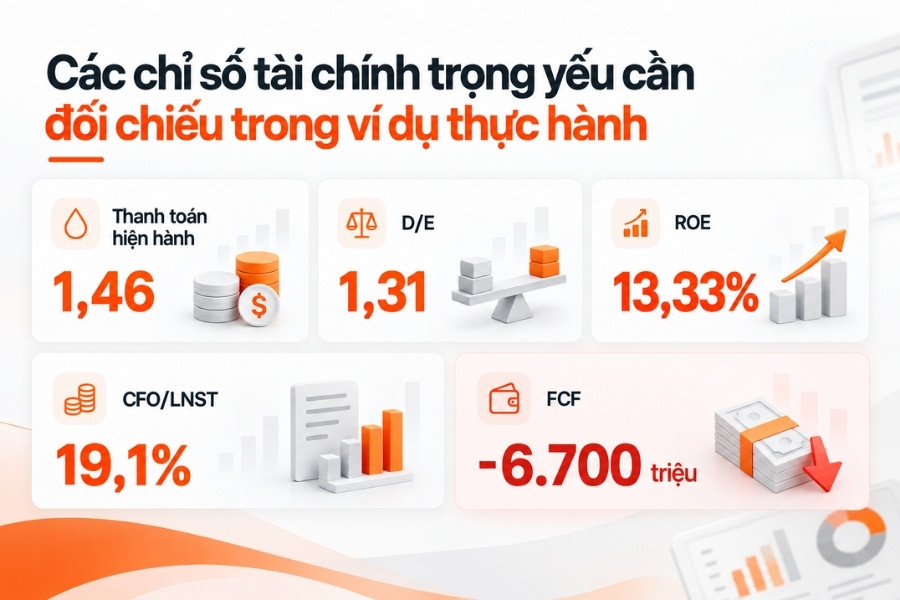 Các chỉ số tài chính trọng yếu cần đối chiếu trong ví dụ thực hành