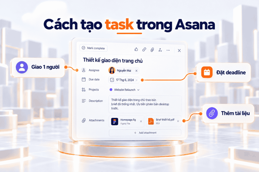 Các thông tin cần thiết khi tạo task như người phụ trách, deadline và mô tả.