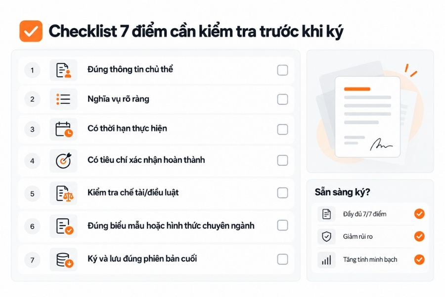 Checklist rà soát nhanh trước khi ký biên bản cam kết