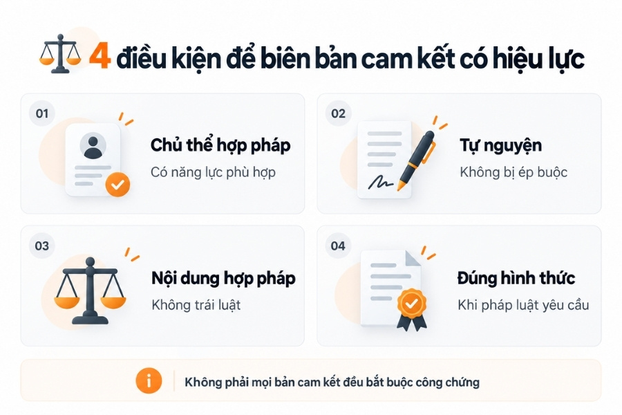 Điều kiện để biên bản cam kết có hiệu lực
