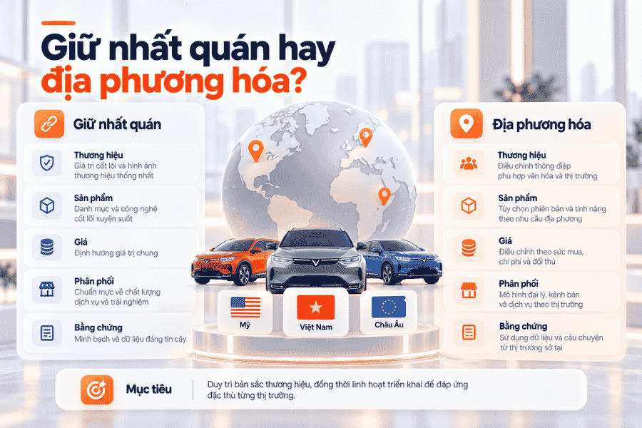 Ma trận năm yếu tố cần giữ nhất quán hoặc điều chỉnh theo từng thị trường.