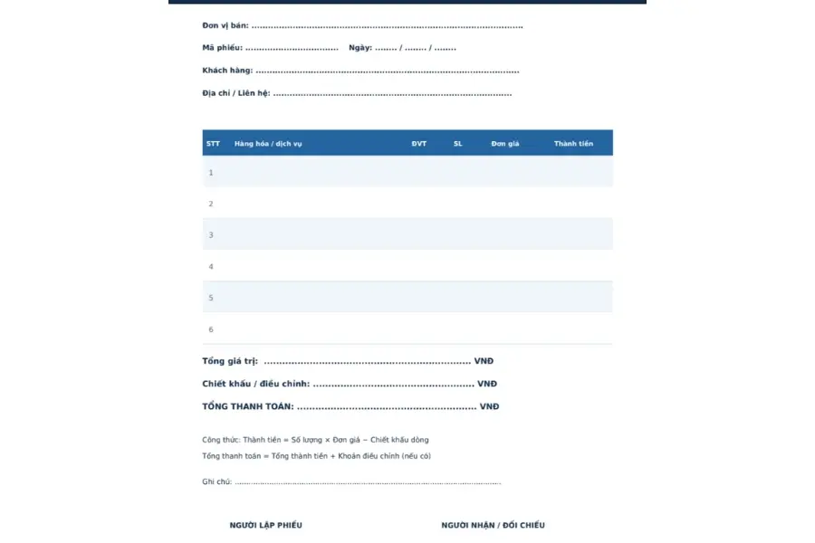 Mẫu phiếu bán hàng đơn giản file PDF