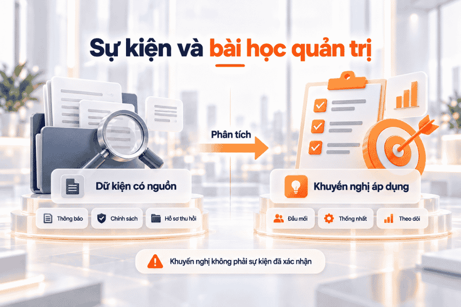 Phân biệt dữ kiện có nguồn xác nhận với các khuyến nghị quản trị rút ra từ case.