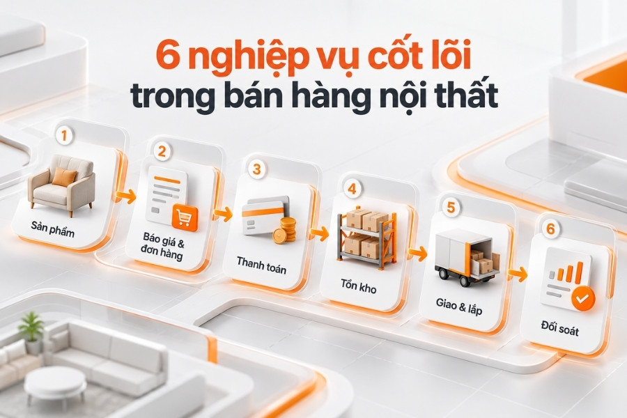 Toàn cảnh quy trình bán hàng nội thất trên một hệ thống