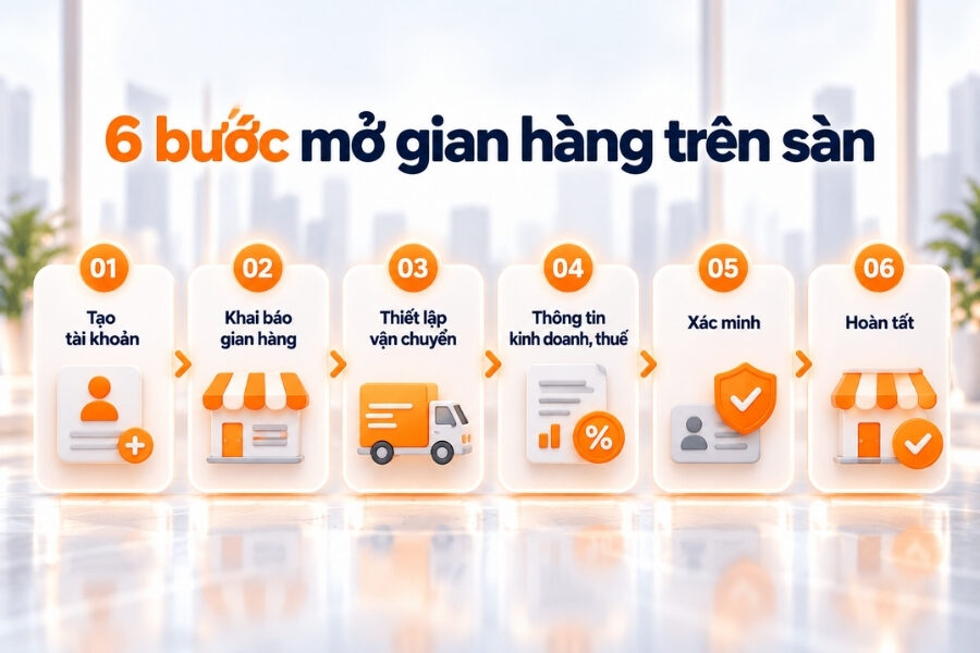 Quy trình 6 bước đăng ký gian hàng và bắt đầu bán hàng trên sàn