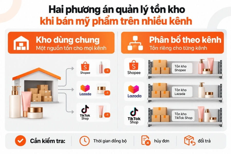 So sánh hai phương án quản lý tồn kho khi kinh doanh mỹ phẩm đa kênh.