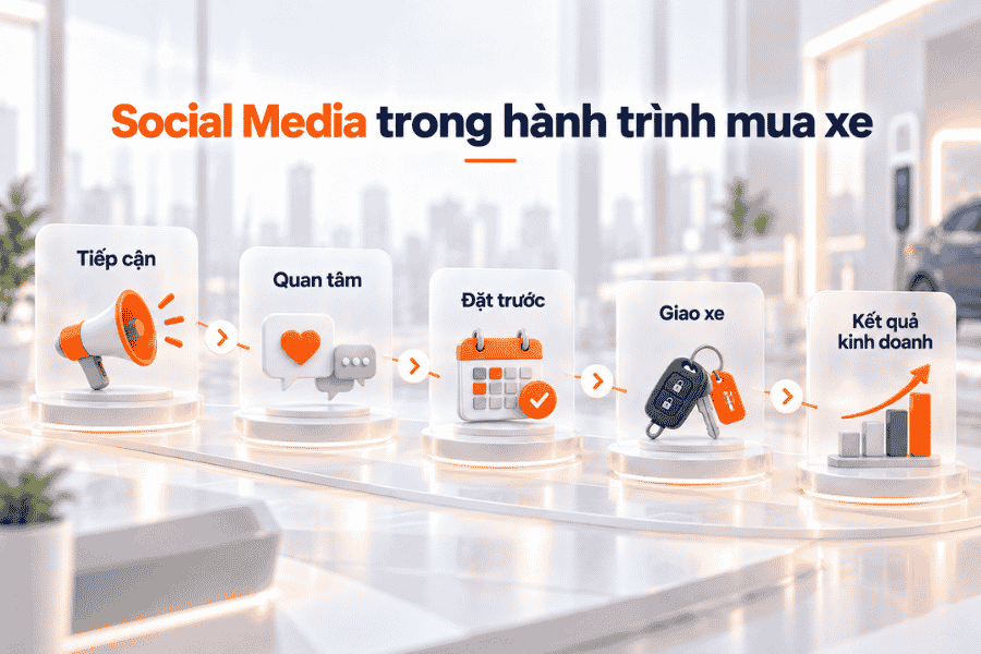 Năm điểm chạm từ tiếp cận, quan tâm đến đặt trước, giao xe và kết quả kinh doanh.